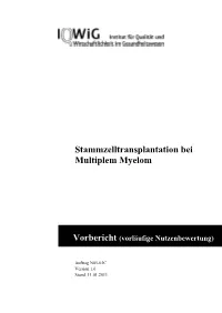Stammzelltransplantation Bei Multiplem Myelom