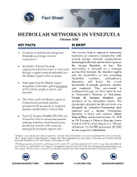 HEZBOLLAH NETWORKS in VENEZUELA October 2020 KEY FACTS in BRIEF