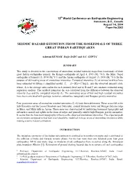Seismic Hazard Estimation from the Isoseismals of Three Great Indian