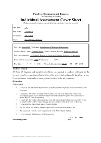 The University of Sydney Individual Assessment Cover Sheet (To Be Completed by Students, Signed, Dated and Attached to Front of Assessment)