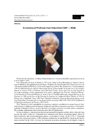 In Memory of Professor Ivan Vakarchuk (1947 — 2020)