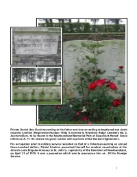 Linehan (Regimental Number 1468) Is Interred in Hawthorn Ridge Cemetery No
