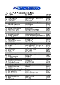 PC EFTPOS Accreditation List No