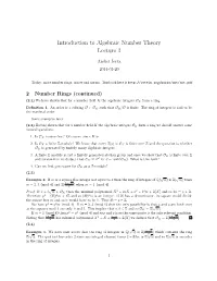 Introduction to Algebraic Number Theory Lecture 3