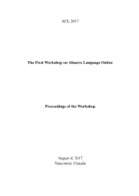 Proceedings of the First Workshop on Abusive Language Online