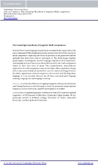 The Cambridge Handbook of Linguistic Multi-Competence Edited by Vivian Cook and Li Wei Frontmatter More Information
