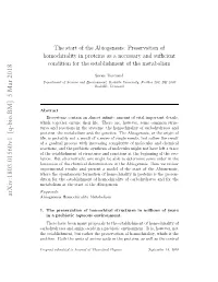 The Start of the Abiogenesis: Preservation of Homochirality In