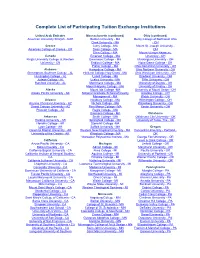 Complete List of Participating Tuition Exchange Institutions