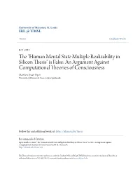The "Human Mental State Multiple Realizability in Silicon Thesis" Is