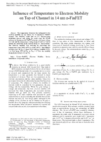 Influence of Temperature to Electron Mobility on Top of Channel in 14 Nm N-Finfet