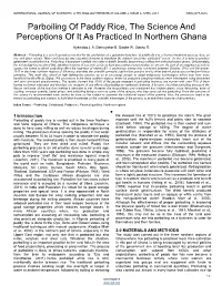 Parboiling of Paddy Rice, the Science and Perceptions of It As Practiced in Northern Ghana