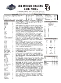 San Antonio Missions GAME NOTES