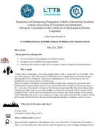Translation and Interpreting Programme of Baltic International