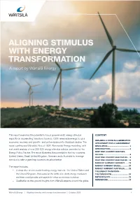 ALIGNING STIMULUS with ENERGY TRANSFORMATION a Report by Wärtsilä Energy