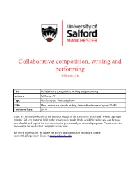 Collaborative Composition, Writing and Performing Williams, AE