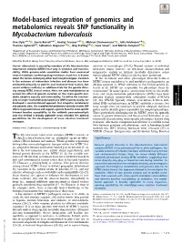 Model-Based Integration of Genomics and Metabolomics Reveals SNP Functionality in Mycobacterium Tuberculosis