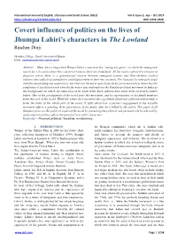 Covert Influence of Politics on the Lives of Jhumpa Lahiri's Characters In
