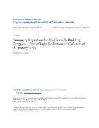 Effect of Light Reduction on Collision of Migratory Birds. Lesley J