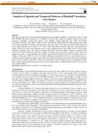 Analysis of Spatial and Temporal Patterns of Rainfall Variations Over Kenya
