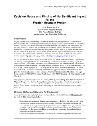 Decision Notice and Finding of No Significant Impact for the Frazier Mountain Project