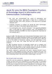 Jacob Ziv Wins the BBVA Foundation Frontiers of Knowledge Award in Information and Communication Technologies