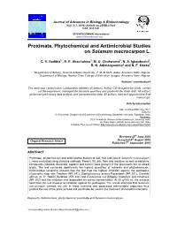 Proximate, Phytochemical and Antimicrobial Studies on Solanum Macrocarpon L