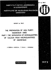The Preparation of High Purity Magnesium Oxide Part 1
