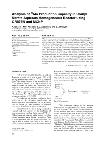 Analysis of Mo Production Capacity in Uranyl Nitrate Aqueous