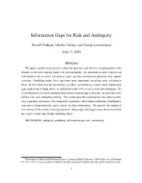 Information Gaps for Risk and Ambiguity