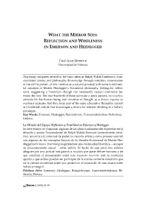 What the Mirror Sees: Reflection and Wholeness in Emerson and Heidegger