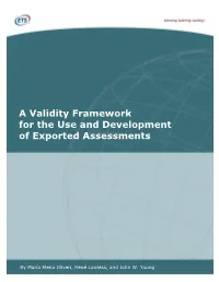 A Validity Framework for the Use and Development of Exported Assessments