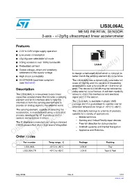 MEMS INERTIAL SENSOR: 3-Axis - +/-2G/6G Ultracompact Linear Accelerometer