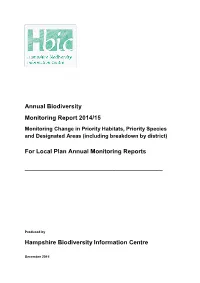 Annual Biodiversity Monitoring Report 2014/15 Monitoring Change in Priority Habitats, Priority Species and Designated Areas (Including Breakdown by District)