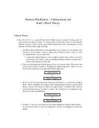 Barbara Mackinnon – Utilitarianism and Kant's Moral Theory