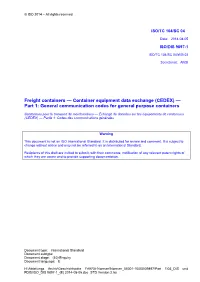 Container Equipment Data Exchange (CEDEX) — Part 1: General Communication Codes for General Purpose Containers