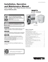 Installation, Operation and Maintenance Manual Kwik-Change™ Zero Waste Reverse Osmosis Model PWROKCZRO