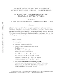 Laboratory Mesurements in Nuclear Astrophysics