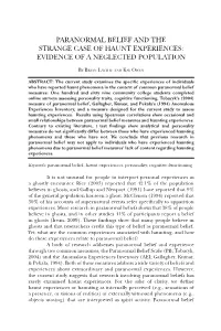 Paranormal Belief and the Strange Case of Haunt Experiences: Evidence of a Neglected Population