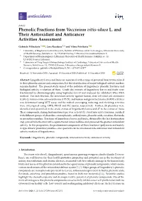Phenolic Fractions from Vaccinium Vitis-Idaea L. and Their Antioxidant and Anticancer Activities Assessment