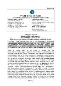STATE BANK of INDIA STRESSED ASSETS MANAGEMENT BRANCH(SAMB) Authorised Officer’S Details: Address of the Branch: Name: Sri