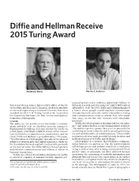 Diffie and Hellman Receive 2015 Turing Award Rod Searcey/Stanford University