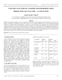 Failure Analysis of a Power Transformer Using Dissolved Gas Analysis – a Case Study