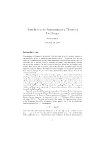 Introduction to Representations Theory of Lie Groups