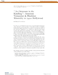 Blackface Minstrelsy in 1930S Hollywood