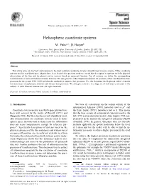 Heliospheric Coordinate Systems