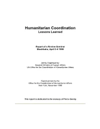 Humanitarian Coordination Lessons Learned