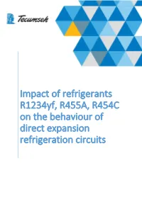 Impact of Refrigerants R1234yf, R455A, R454C on the Behaviour of Direct Expansion Refrigeration Circuits