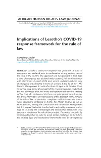 'Implications of Lesotho's COVID-19 Response Framework for the Rule Of