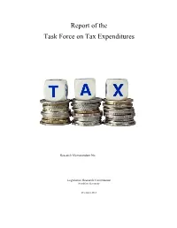 Report of the Task Force on Tax Expenditures