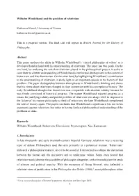 Wilhelm Windelband and the Problem of Relativism